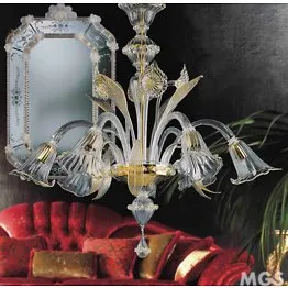 Kristall-Kronleuchter mit sechs Gold-Lichter