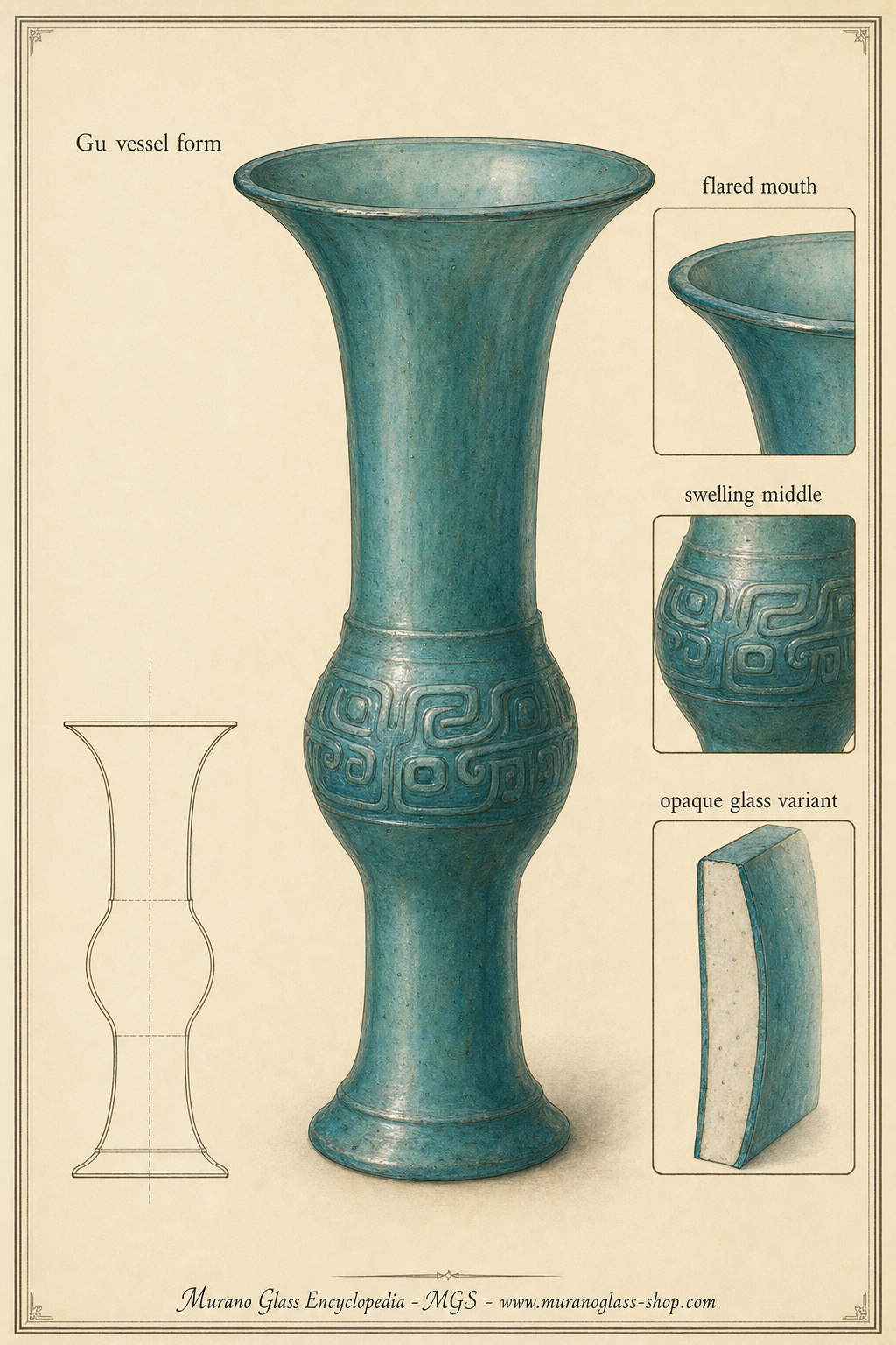 Chinese ku or gu vase with flared trumpet mouth and swelling central body